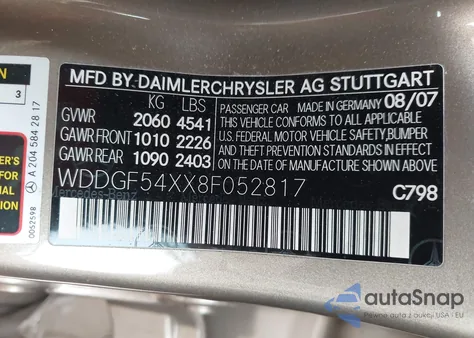 2008 Mercedes-Benz C 300 Luxury/Sport from USA, damaged, VIN WDDGF54XX8F052817